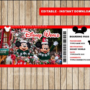 Druckbare DISNEYWORLD CHRISTMAS Surprise Trip Ticket. DisneyWorld Urlaubskarte. Bordkarte. Frohe Weihnachten. Bearbeitbarer Download