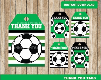 Soccer tags; printable Soccer Thank you Tags, Soccer party tags instant download