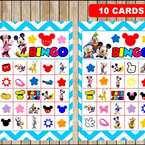 Printable 10 Mickey Mouse Bingo Cards; Printable Mickey Mouse Clubhouse ...