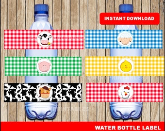 Farm water bottle labels; printable Farm Bottle labels, Farm party water bottle instant download