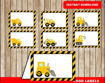 Construction food labels; printable Construction tent cards, Construction party food tent cards instant download