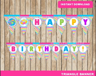 Driehoekige banner poolparty; Afdrukbare banner voor poolparty, banner voor verjaardagsfeestje direct downloaden