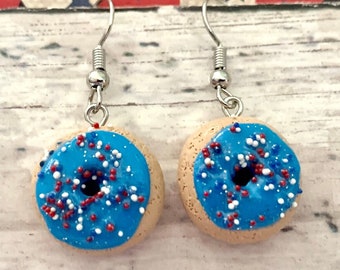 4th of July donut earrings, Fourth of July donut earrings, donut earrings