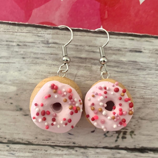 Valentine's Day donut earrings, Pink, Valentine's Day doughnut earrings