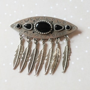 Vintage JJ Southwest Design Feather Dangles Brooch