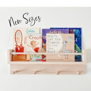 Nursery Bookshelf with Pegs. Single Book Ledge. Hanger. Hooks. Kids Wall Shelf. Record Shelf. Wood Shelves. Dress Up. Baby Shower Gift