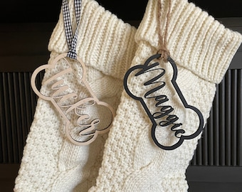 Personalized Dog Bone Christmas Stocking Tag: Cut Out Wood Name