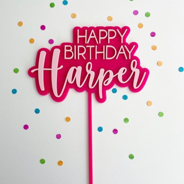 Custom Cake Topper. Personalized. Happy Birthday. Kids Name Cake. Celebration. Acrylic Cake Topper