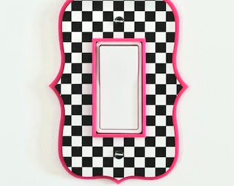 Personalized Acrylic Light Switch Cover: Black and White Checkered Decor