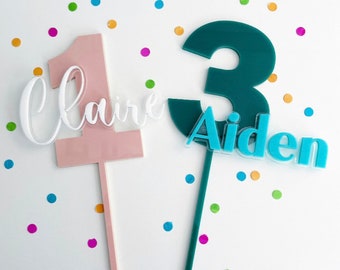 Custom Cake Topper. Age. Number. Personalized. Happy Birthday. Kids Name Cake. Celebration. Acrylic Cake Topper