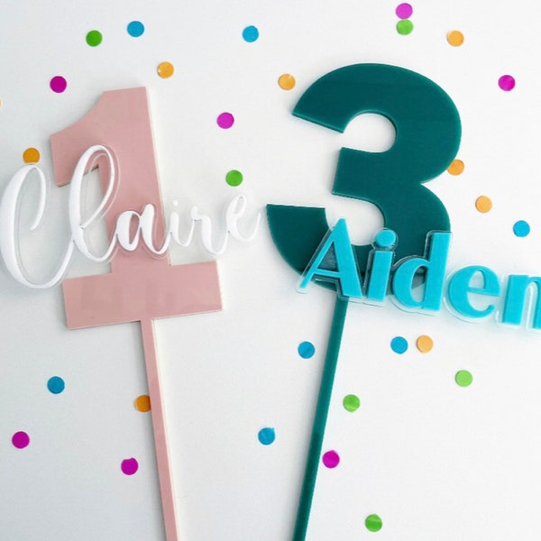 Custom Cake Topper. Age. Number. Personalized. Happy Birthday. Kids Name Cake. Celebration. Acrylic Cake Topper