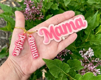 Acrylic Keychain, mama, mom, grandma, kids names, personalized gift, diaper bag tag