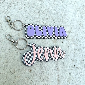Personalized Checkered Name Keychain: Acrylic Backpack Tag