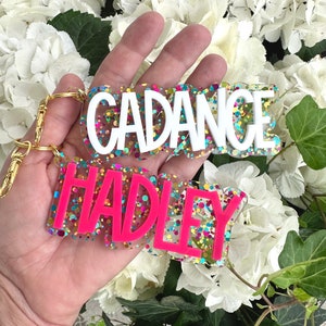 Personalized Acrylic Name Keychain: Sparkle Polka Dot Tag