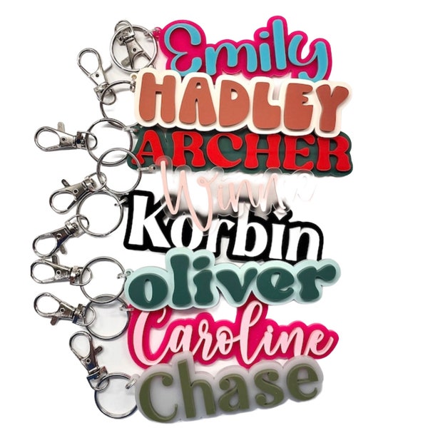 Name Keychain, Acrylic Tag, Personalized Name Clip, Backpack Keychain, Diaper Bag Tag, 3D Name Tag, Easter Basket Tag, Mother’s Day