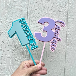 Custom Cake Topper. Age. Number. Personalized. Happy Birthday. Kids Name Cake. Celebration. Smash Cake. Acrylic Cake Topper