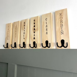 Wood Engraved Coat Hook . Mask Hook. Backpack Hanger . Towel Hooks . Stocking Holders . Dog Leash . Personalized . Custom image 2