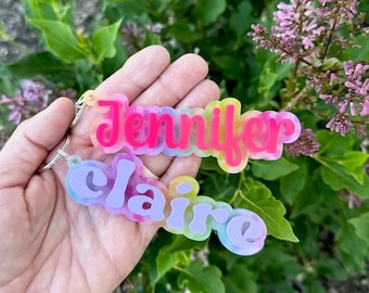 Personalized Acrylic Name Keychain: Animal Print Backpack Tag