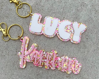 Name Keychain, Acrylic Tag, Personalized Name Clip, Backpack Keychain, Diaper Bag Tag, 3D Name Tag, Birthday Party
