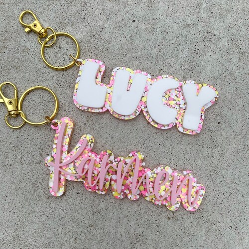Name Keychain Acrylic Tag Personalized Name Clip Backpack Etsy