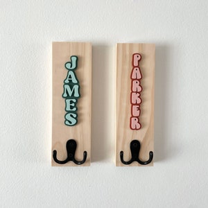 Wood Coat Hook, Acrylic Name, Personalized Name, Backpack Holder, Christmas Stocking Hook,Bathroom, Towel Hook, 3D Name Wall Hook, Kids Room