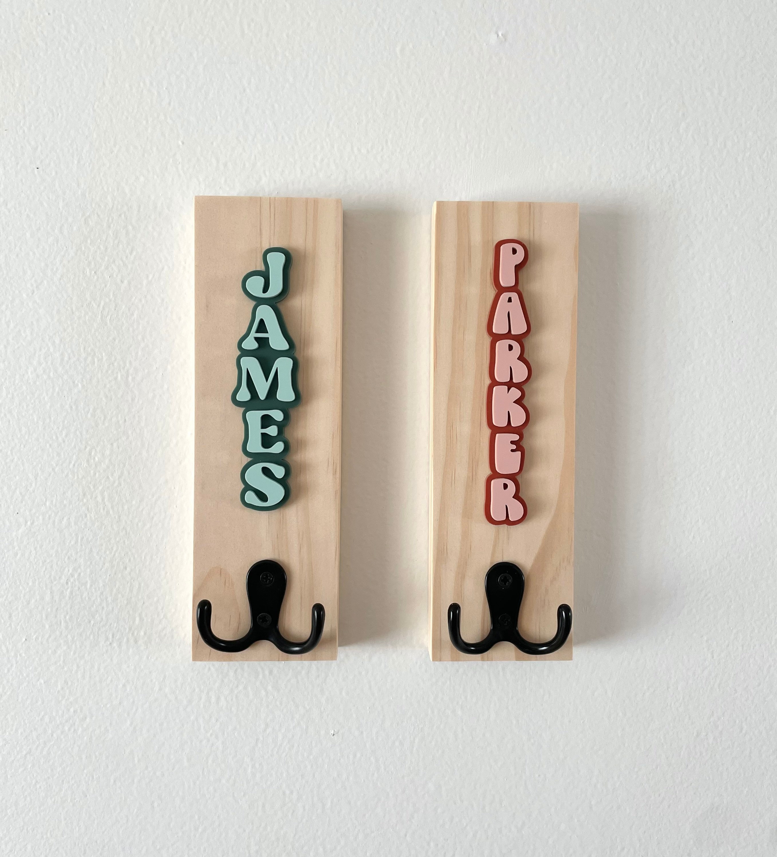 3D Towel Hook, Wood Bathroom Sign, Back Pack Hooks, Kids Name Sign