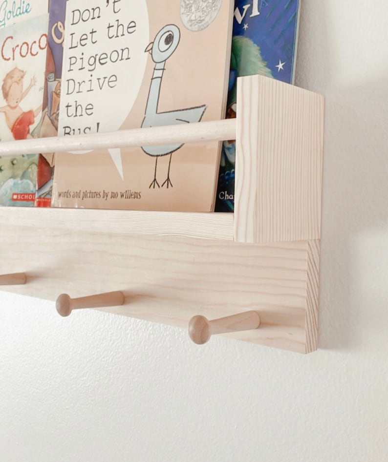 Nursery Bookshelf With Pegs. Single Book Ledge. Hanger. Hooks. Etsy