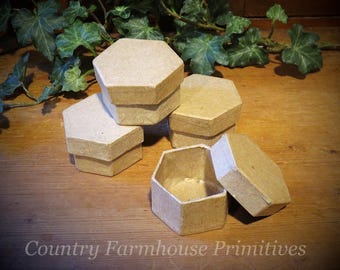 Set of 4 Mini Hexagon Paper Mache Boxes with Lids | Crafting and Gifting