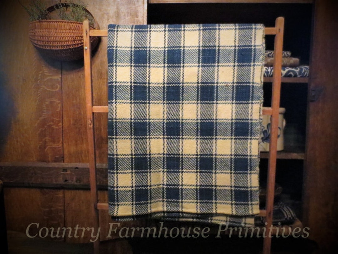 Antique Homespun Wool Blanket Section Indigo Blue & Cream Etsy
