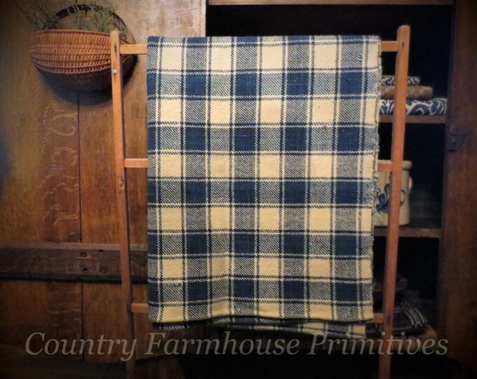 Antique Homespun Wool Blanket Section Indigo Blue & Cream Etsy