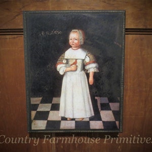 Primitive Portrait Aged Canvas | Child with Bird