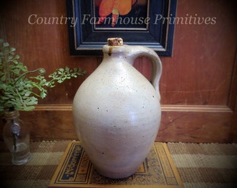 Primitive Antique Ovoid Stoneware Jug | Farmhouse Decor