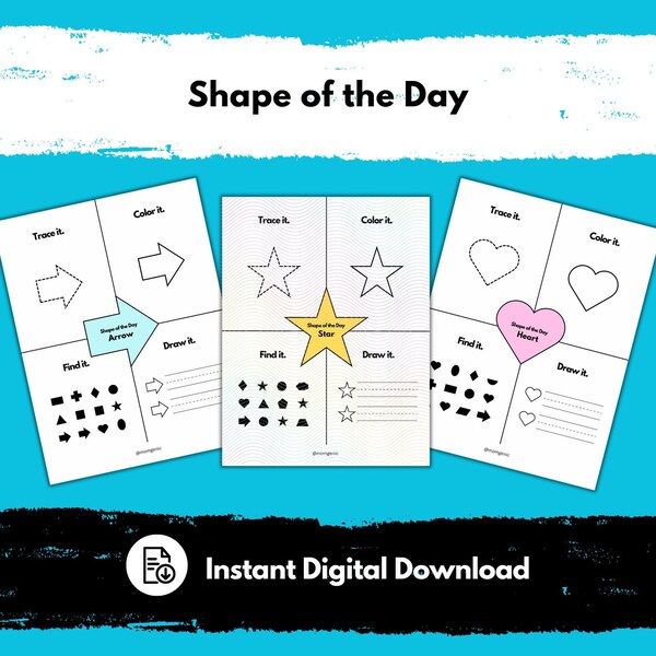 Shape of the Day (toddler worksheets, figures and shapes, early learning, preschool worksheets, homeschool, printable, instant download)