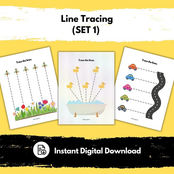 Line Tracing, Set 1 (fine motor skills, learn to write, toddler learning, early learning, preschool worksheets, printable, instant download)