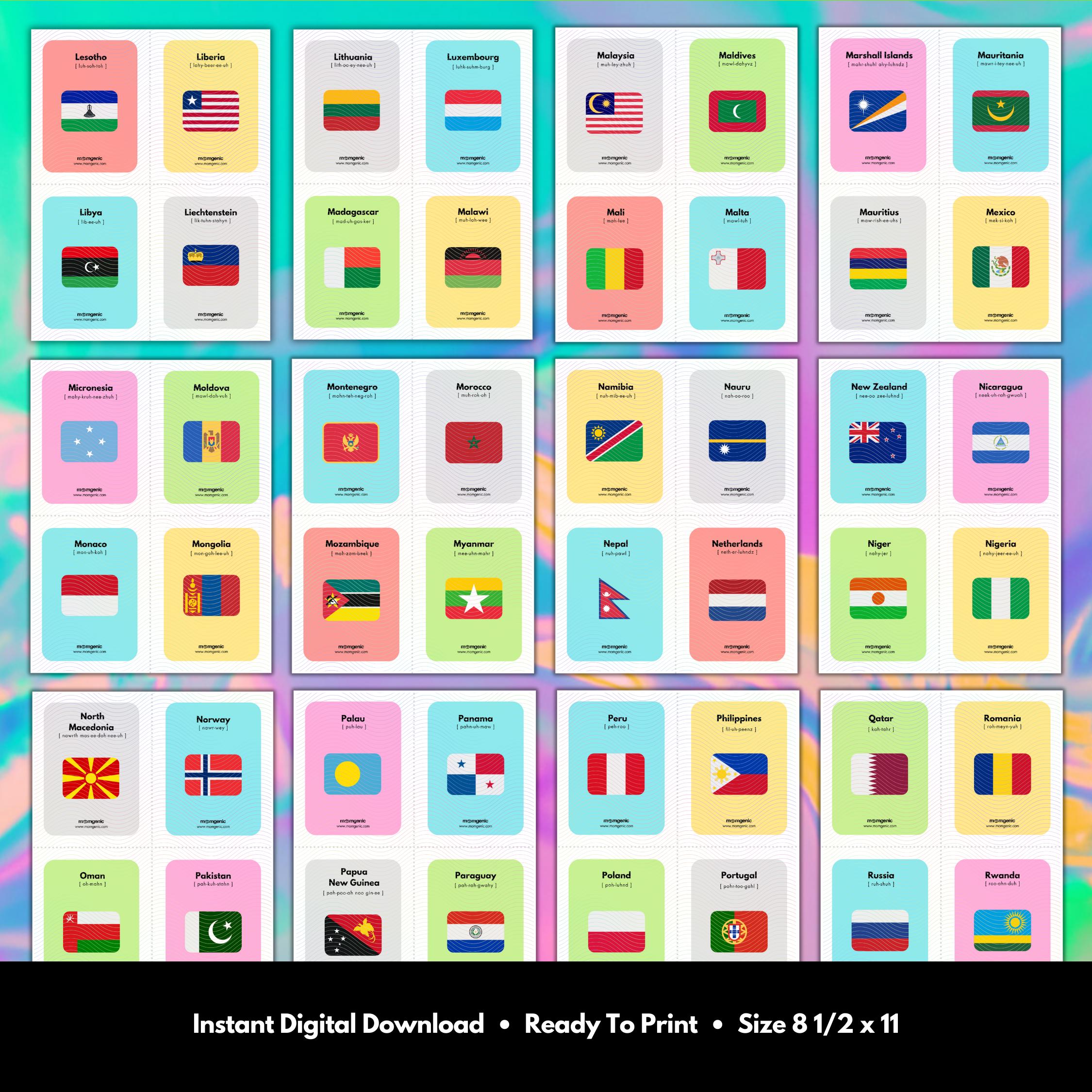 World Flag Flashcards Printable | Geography Learning for Kids Ages 4 ...