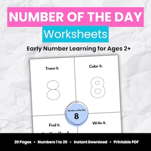 Number of the Day Worksheets | Numbers 1–20 Printable | Preschool Math Activity for Toddlers | Ages 2–5