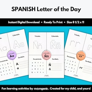Planilhas da Carta do Dia em Espanhol (ensino em casa, pré-escola, pré-escola, alfabeto, abc, aprendizagem infantil, jardim de infância, montessori, download)