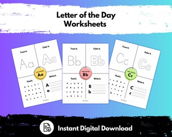 Letter of the Day Worksheets (homeschool, preschool, pre-k, alphabet, a to z, toddler learning, kindergarten, printable, instant download)
