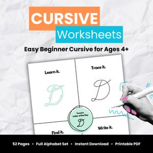 Cursive Worksheets for Preschool & Kindergarten | Letter of the Day Alphabet Printables, Beginner Handwriting Practice Ages 4+