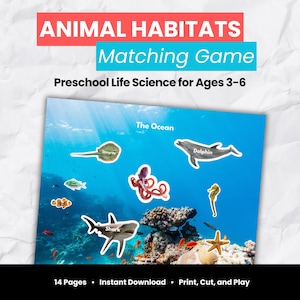 Animal Habitats Matching Game for Preschool | Life Science Worksheets, Print Cut and Play, Ages 3–6