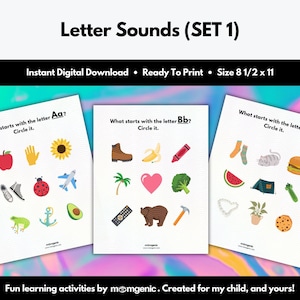 Letter Sound Worksheets- SET 1 (phonics, pre-reading, learning letters, homeschool, education, preschool, kindergarten, alphabet, printable)