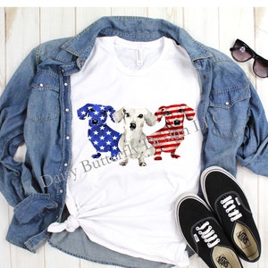 July 4th Dachshund Shirt or Tank, Red White and Blue Weenie dogs, Women July 4th tanks, Kids July 4th Dachshund shirt,