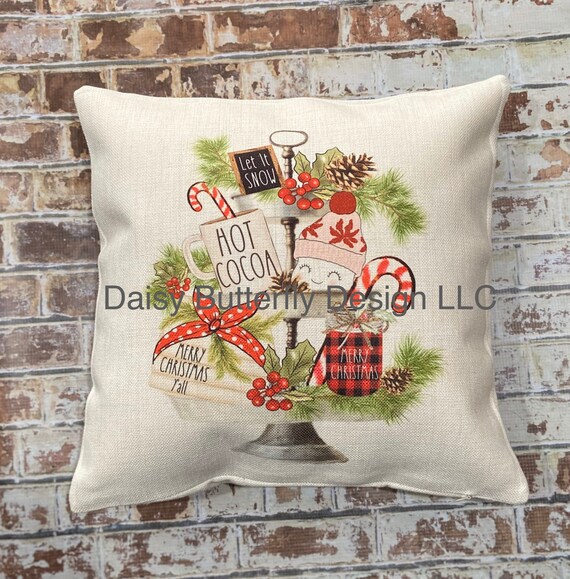 Christmas Decorative Pillow Soft Burlap Christmas Pillow Christmas Tray Pillow insert included