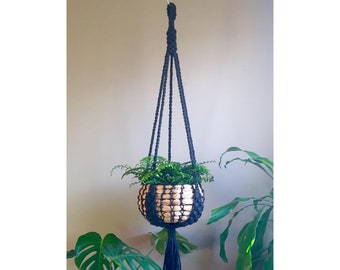 5'+ MALIBU BEACH BLACK Macramé Plant Hanger// Single Long Boho Hippie Bohemian Jute Coachella California Palapa Porch Beachside Salt Air