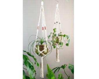 SANDRO Macramé Plant Hanger with Ceramic Beads LONG or SHORT//Gold Speckled Black Cream Green Blue Green Yellow Pink Bohemian Plant Lovers