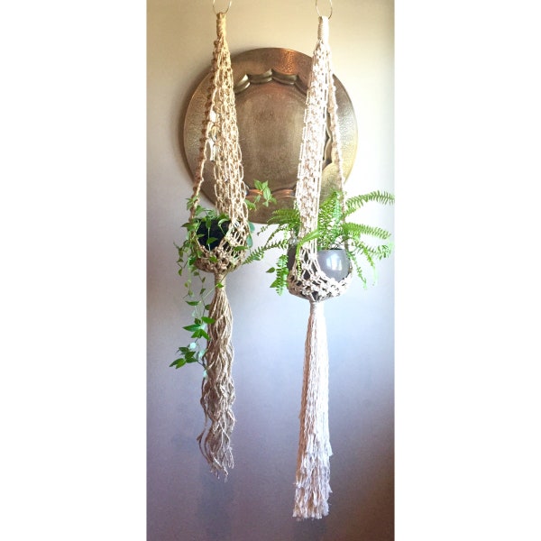 STELLA Macramé Plant Hanger//53" or 60" Jute or White Cotton Vintage Style Retro 70s Large Long Jute Mid Century Modern Decor Boho Hippie