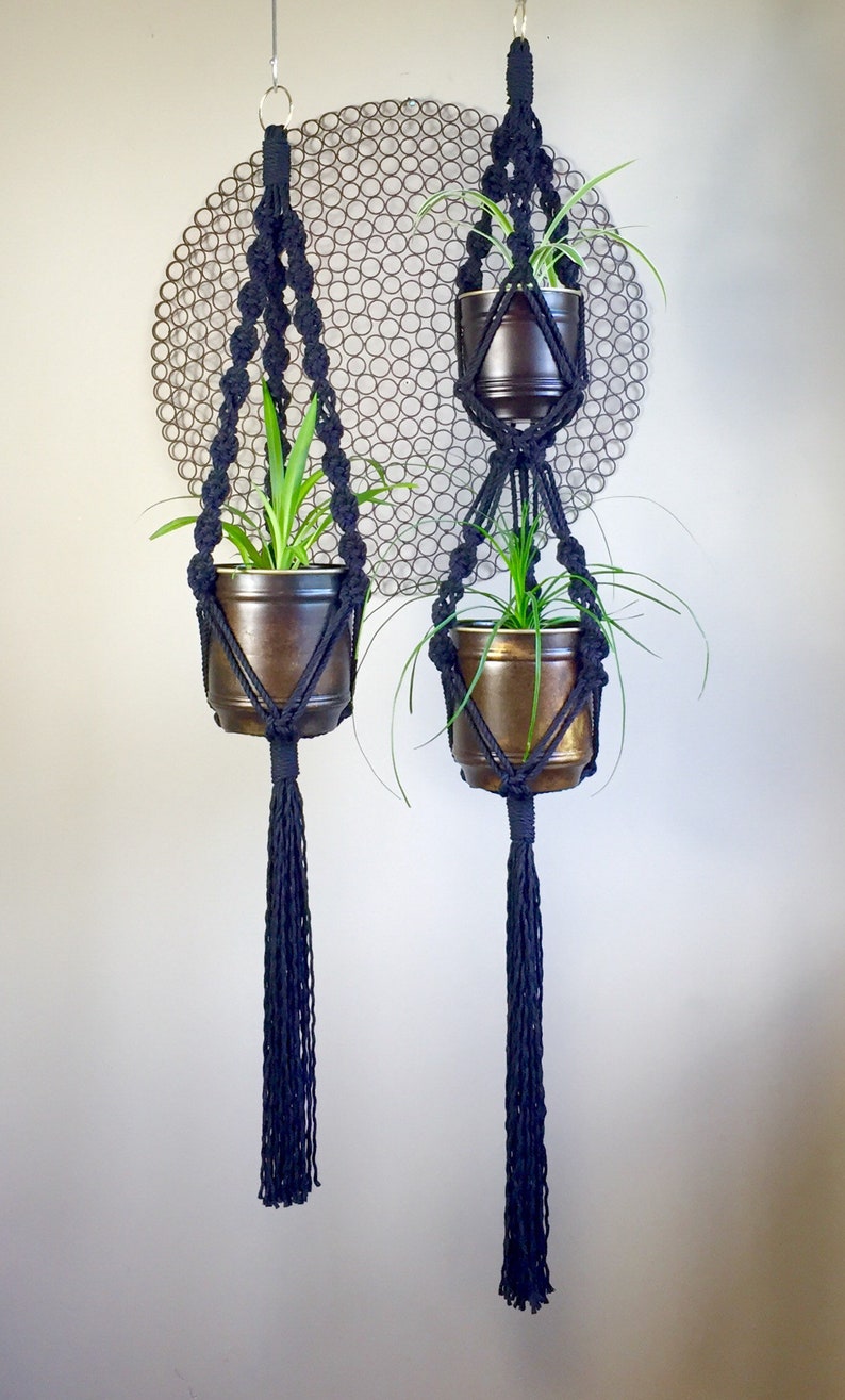 LYRIC in White or Black Macramé Plant Hanger//Single Double Boho Hippie Bohemian Hanging Plant Mid Century Bohemian image 3