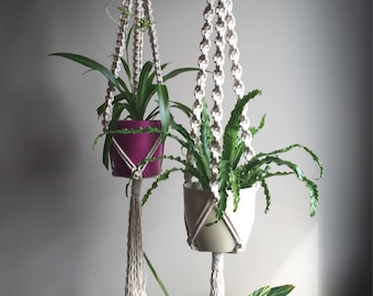 TRINITY Large Macramé Plant Hangers//Triplicity Choose 1 or Set of 2 Natural White Boho Hippie Decor Retro 70s Plants Planter