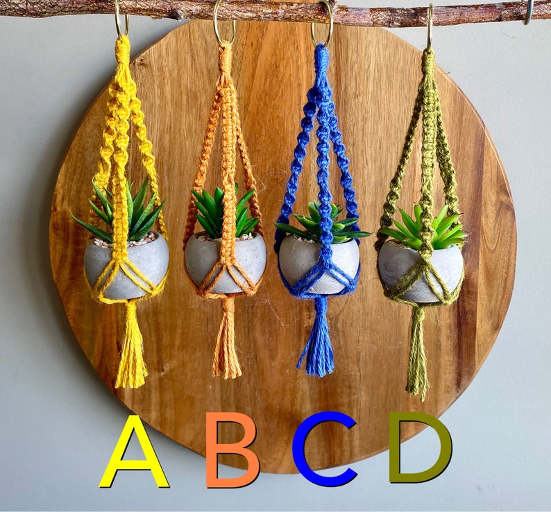 DIY MINI LYRA Pattern Macramé// Pdf Digital Download Tutuorial Blue Green Yellow Hoop Plant Hanger Brass Ring Natural Jute Teen Small Spaces image 2