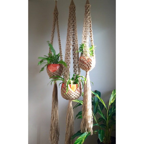 VENUS Macramé Plant Hangers// CHOOSE One or Set Of 3 Retro 70s Bohemian Trio Matching or Order Any One Large Long Jute Boho Hippie